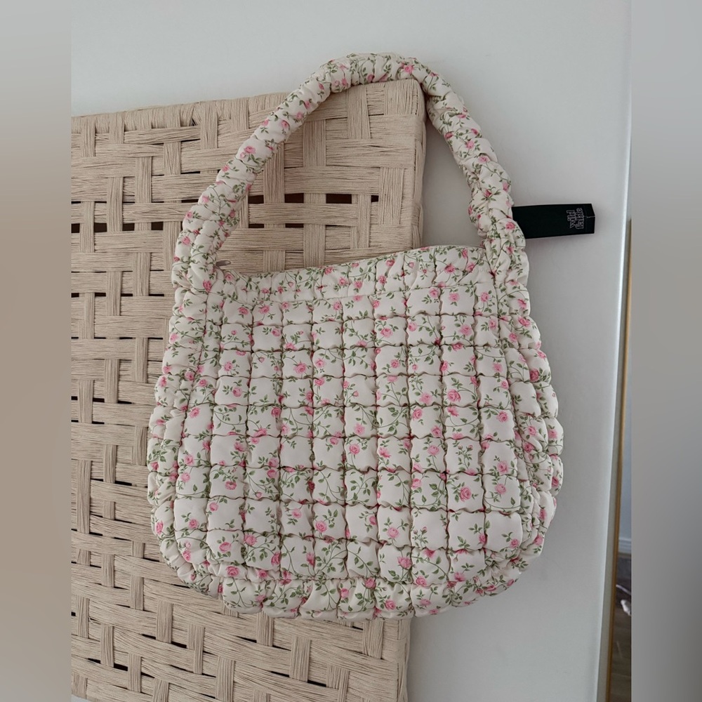 Quilted Floral Shoulder Bag in Cream and Pink